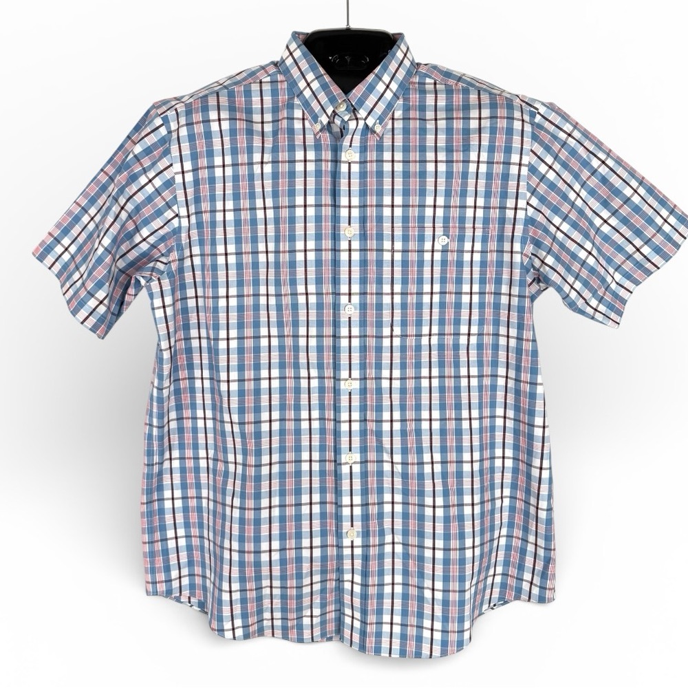 Orvis Multicolor Plaid Button Down Short Sleeve Shirt L 100% Cotton